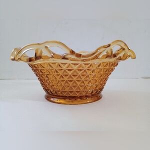 Imperial Amber Glass Diamond Ruffled Lace Edge Bowl (with original Label)